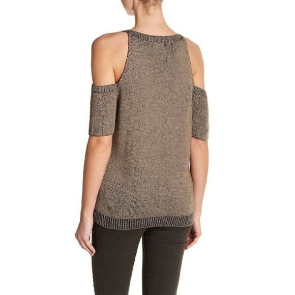 $175 SPLENDID Cold Shoulder Short Sleeve Wool Blend Sweater Camel/Charcoal ( M ) - Picture 2 of 2